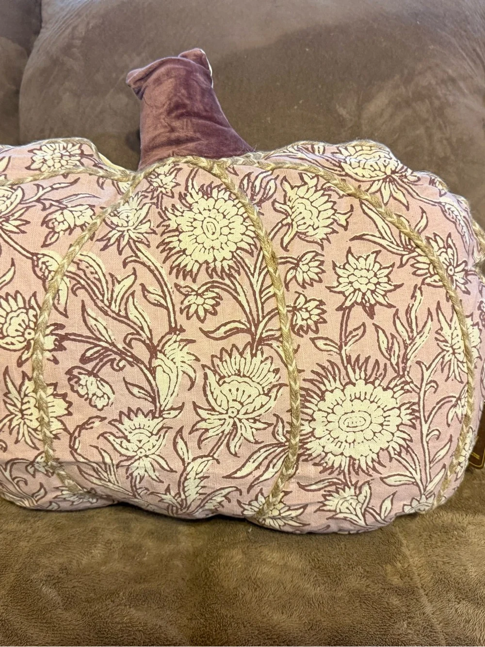 Harvest Home Floral Pumpkin Throw Pillows - Green & burgundy 19”x23”